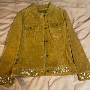 Wilson's Suede Women's Jacket Tan/Camel with Flower Embroidery - Size XL